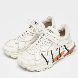 Pre Owned Valentino White Leather VLTN Bounce Sneakers Size 37.5