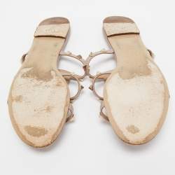 Pre Owned Valentino Beige Leather Rockstud Flats Size 40