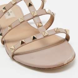 Pre Owned Valentino Beige Leather Rockstud Flats Size 40