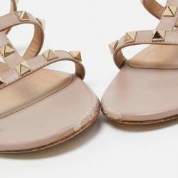 Pre Owned Valentino Beige Leather Rockstud Flats Size 40