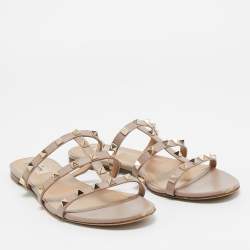 Pre Owned Valentino Beige Leather Rockstud Flats Size 40