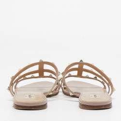 Pre Owned Valentino Beige Leather Rockstud Flats Size 40