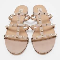 Pre Owned Valentino Beige Leather Rockstud Flats Size 40