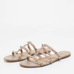 Pre Owned Valentino Beige Leather Rockstud Flats Size 40