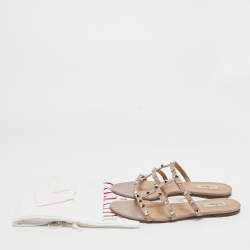 Pre Owned Valentino Beige Leather Rockstud Flats Size 40