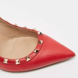 Pre Owned Valentino Red Grained Leather Rockstud Pumps Size 40.5