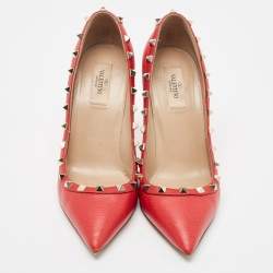 Pre Owned Valentino Red Grained Leather Rockstud Pumps Size 40.5