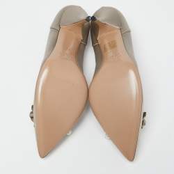 Pre Owned Valentino Grey Satin Crystal and Faux Pearl Embellished Pumps Size 37.5