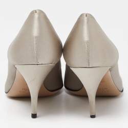 Pre Owned Valentino Grey Satin Crystal and Faux Pearl Embellished Pumps Size 37.5