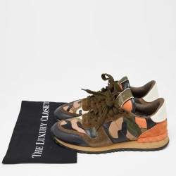 Pre Owned Valentino Multicolor Camo Print Canvas and Leather Rockrunner Sneakers Size 37.5