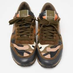 Pre Owned Valentino Multicolor Camo Print Canvas and Leather Rockrunner Sneakers Size 37.5