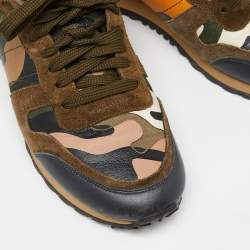 Pre Owned Valentino Multicolor Camo Print Canvas and Leather Rockrunner Sneakers Size 37.5