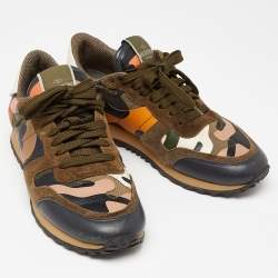 Pre Owned Valentino Multicolor Camo Print Canvas and Leather Rockrunner Sneakers Size 37.5