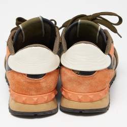 Pre Owned Valentino Multicolor Camo Print Canvas and Leather Rockrunner Sneakers Size 37.5