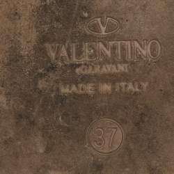 Pre Owned Valentino Neon Orange Lace Espadrille Flats Size 37