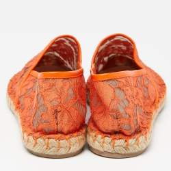 Pre Owned Valentino Neon Orange Lace Espadrille Flats Size 37