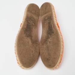 Pre Owned Valentino Neon Orange Lace Espadrille Flats Size 37