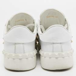 Pre Owned Valentino White Leather Heart Applique Rockstud Low Top Sneakers Size 39