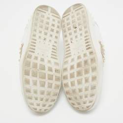 Pre Owned Valentino White Leather Heart Applique Rockstud Low Top Sneakers Size 39