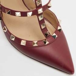 Pre Owned Valentino Purple Leather Rockstud Ankle Strap Pumps Size 38