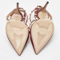 Pre Owned Valentino Purple Leather Rockstud Ankle Strap Pumps Size 38