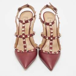 Pre Owned Valentino Purple Leather Rockstud Ankle Strap Pumps Size 38