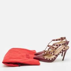 Pre Owned Valentino Purple Leather Rockstud Ankle Strap Pumps Size 38