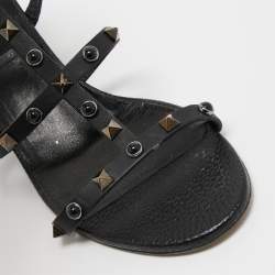 Pre Owned Valentino Black Leather Rolling Rockstud Ankle Strap Sandals Size 40