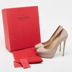 Pre Owned Valentino Beige Leather Platform Pumps Size 41