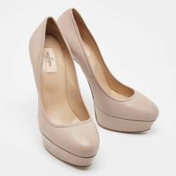 Pre Owned Valentino Beige Leather Platform Pumps Size 41