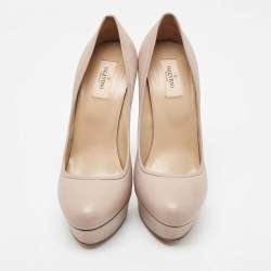 Pre Owned Valentino Beige Leather Platform Pumps Size 41