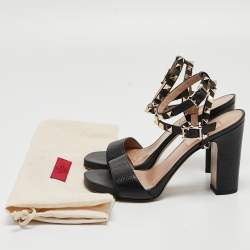 Pre Owned Valentino Black Leather Rockstud Ankle Strap Sandals Size 35