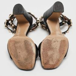 Pre Owned Valentino Black Leather Rockstud Ankle Strap Sandals Size 35