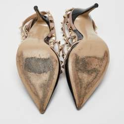 Pre Owned Valentino Black Patent Leather Rockstud Ankle Strap Pumps Size 36.5