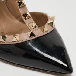 Pre Owned Valentino Black Patent Leather Rockstud Ankle Strap Pumps Size 36.5