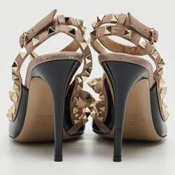 Pre Owned Valentino Black Patent Leather Rockstud Ankle Strap Pumps Size 36.5