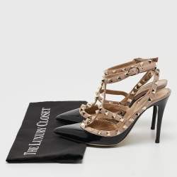 Pre Owned Valentino Black Patent Leather Rockstud Ankle Strap Pumps Size 36.5