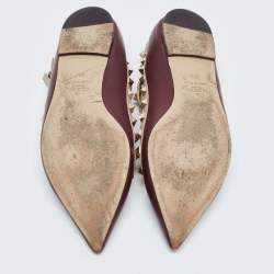 Pre Owned Valentino Burgundy Leather Rockstud Caged Ballet Flats Size 37.5