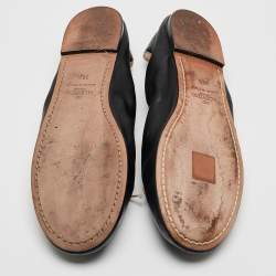 Pre Owned Valentino Black Leather Rockstud Mary Jane Bow Ballet Flats Size 38.5