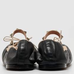 Pre Owned Valentino Black Leather Rockstud Mary Jane Bow Ballet Flats Size 38.5