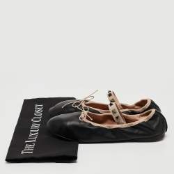 Pre Owned Valentino Black Leather Rockstud Mary Jane Bow Ballet Flats Size 38.5