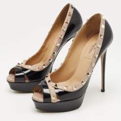 Valentino Black/Beige Patent and Leather Rockstud  Pumps Size 38