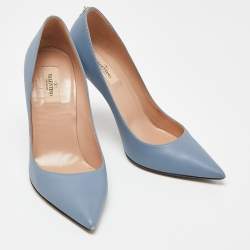 Pre Owned Valentino Blue Leather Pointed Toe Pumps Size 39.5