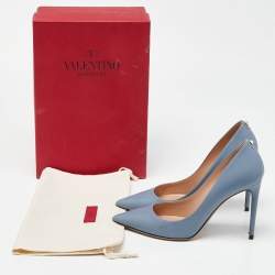 Pre Owned Valentino Blue Leather Pointed Toe Pumps Size 39.5