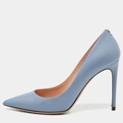 Pre Owned Valentino Blue Leather Pointed Toe Pumps Size 39.5