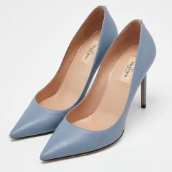 Pre Owned Valentino Blue Leather Pointed Toe Pumps Size 39.5