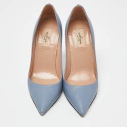 Pre Owned Valentino Blue Leather Pointed Toe Pumps Size 39.5