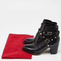 Pre Owned Valentino Black Leather Rockstud Ankle Boots Size 36
