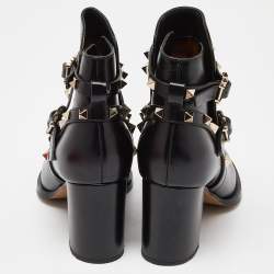 Pre Owned Valentino Black Leather Rockstud Ankle Boots Size 36