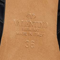 Pre Owned Valentino Black Leather Rockstud Ankle Boots Size 36